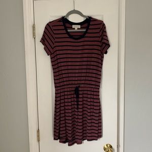 Navy and burgundy striped dress